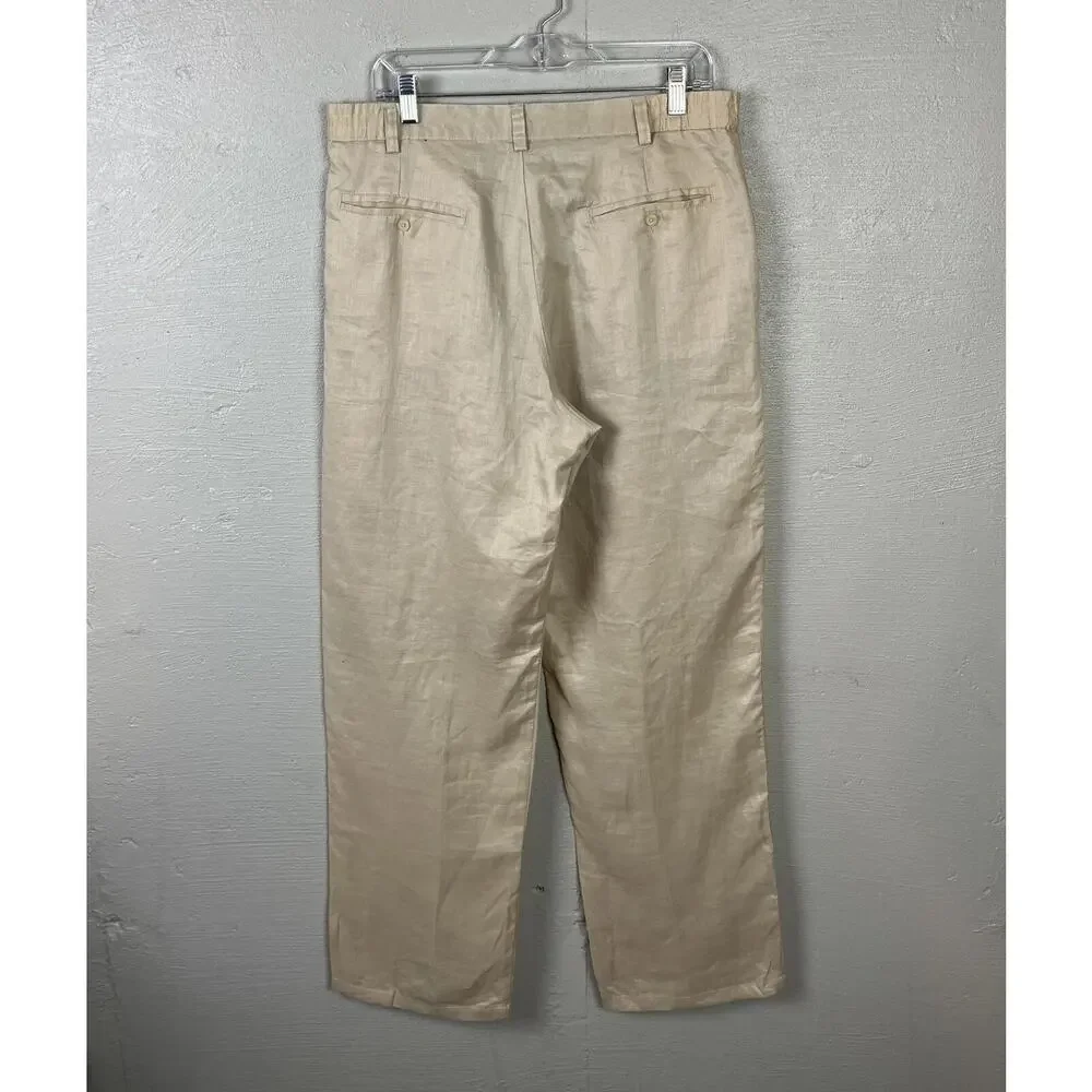 GOD BODY COLLECTION Linen Pants Mens 38 Khaki Flat Front Straight Fit